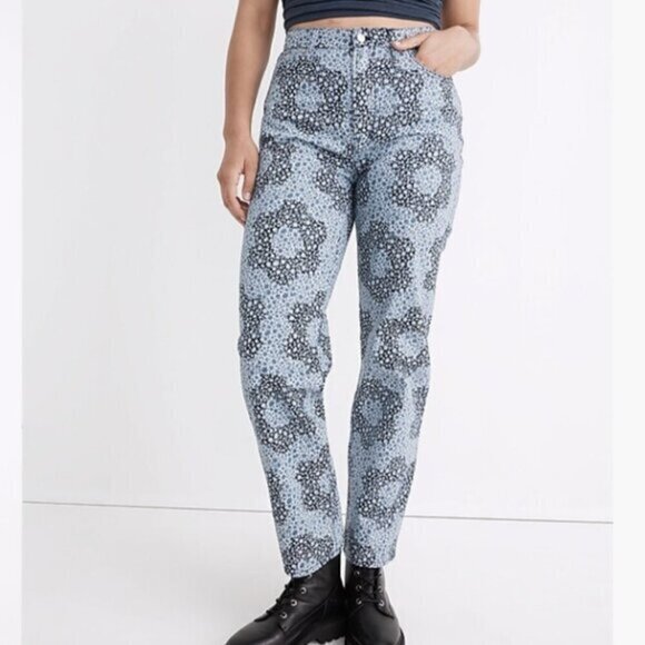 Madewell NWT Baggy Straight Jeans in Quilted Floral Classic Indigo